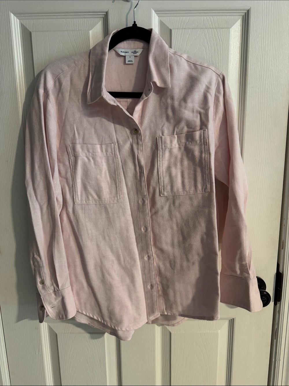 Light Pink Button-Down Shirt with Front Pockets